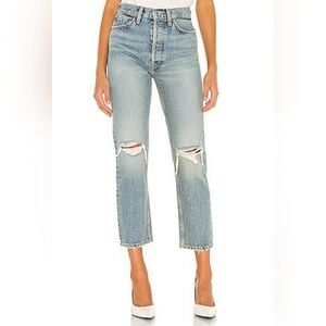 RE/DONE 70s Stove Pipe Jeans in Light Destroyed Size 27
